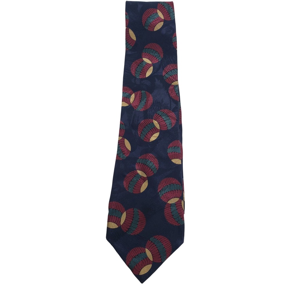 Zylos George Machado Mens Geometric Silk Tie OS Navy Red Gold